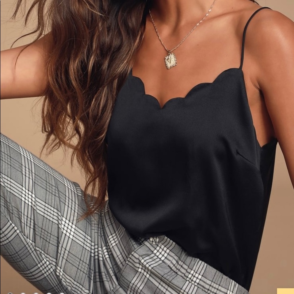 Lulus black satin scolloped cami top